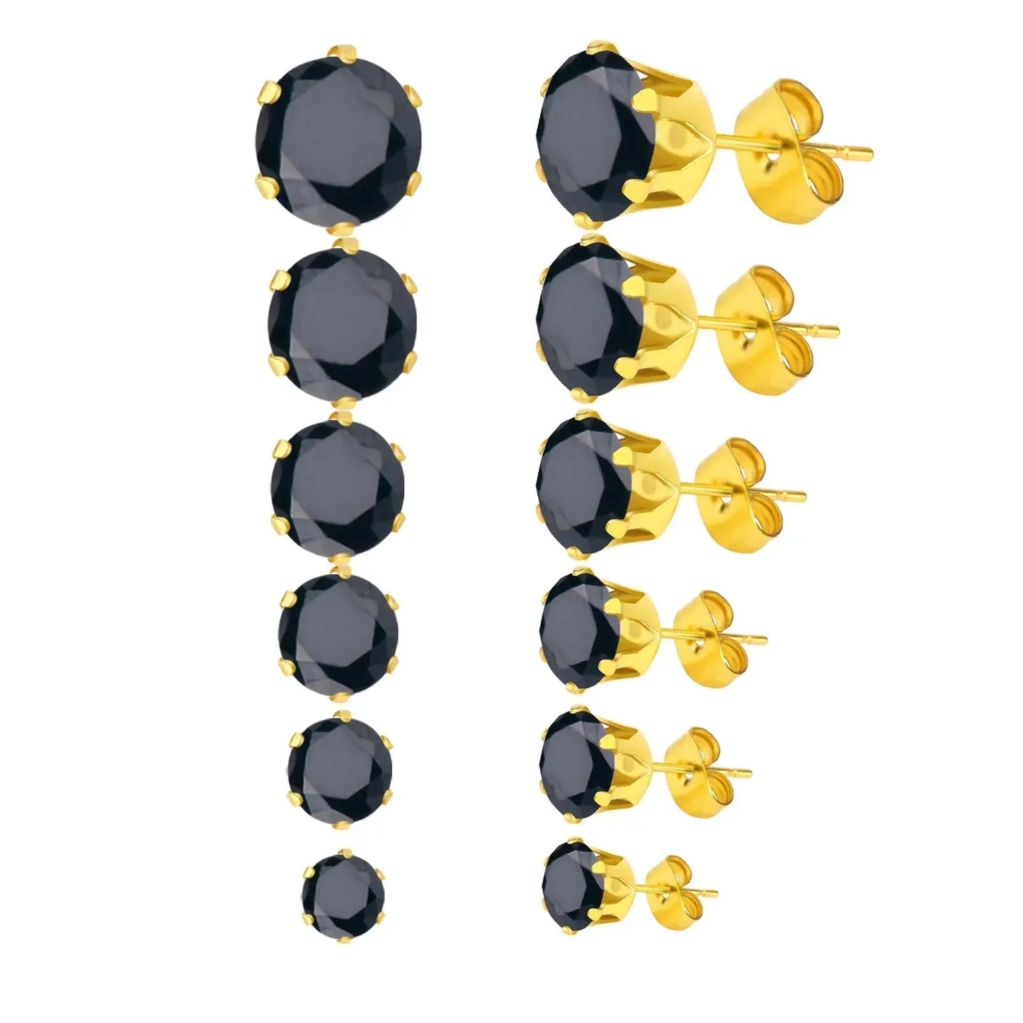 6Pairs/Set CZ Stud Earrings Stainless Steel Round