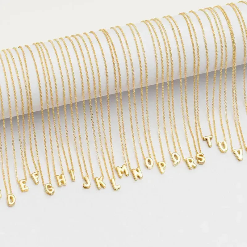 Stylish Metal Tiny Alphabet Initial Gold Color Chains Necklace