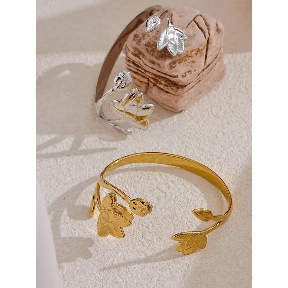 Stainless Steel Flower Cuff Bracelet