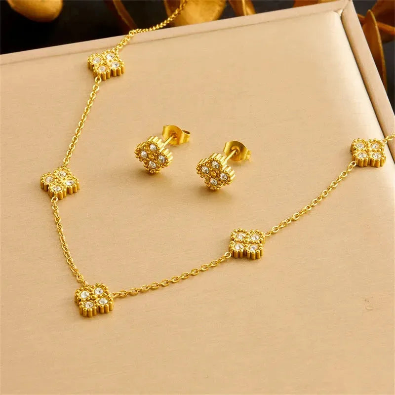 Golden Flower Necklace & Earrings