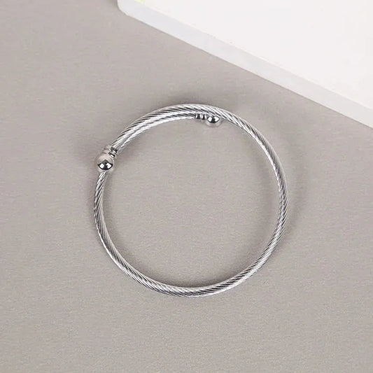 Stainless Steel Double Ball Head Threaded Circles Open Bracelet