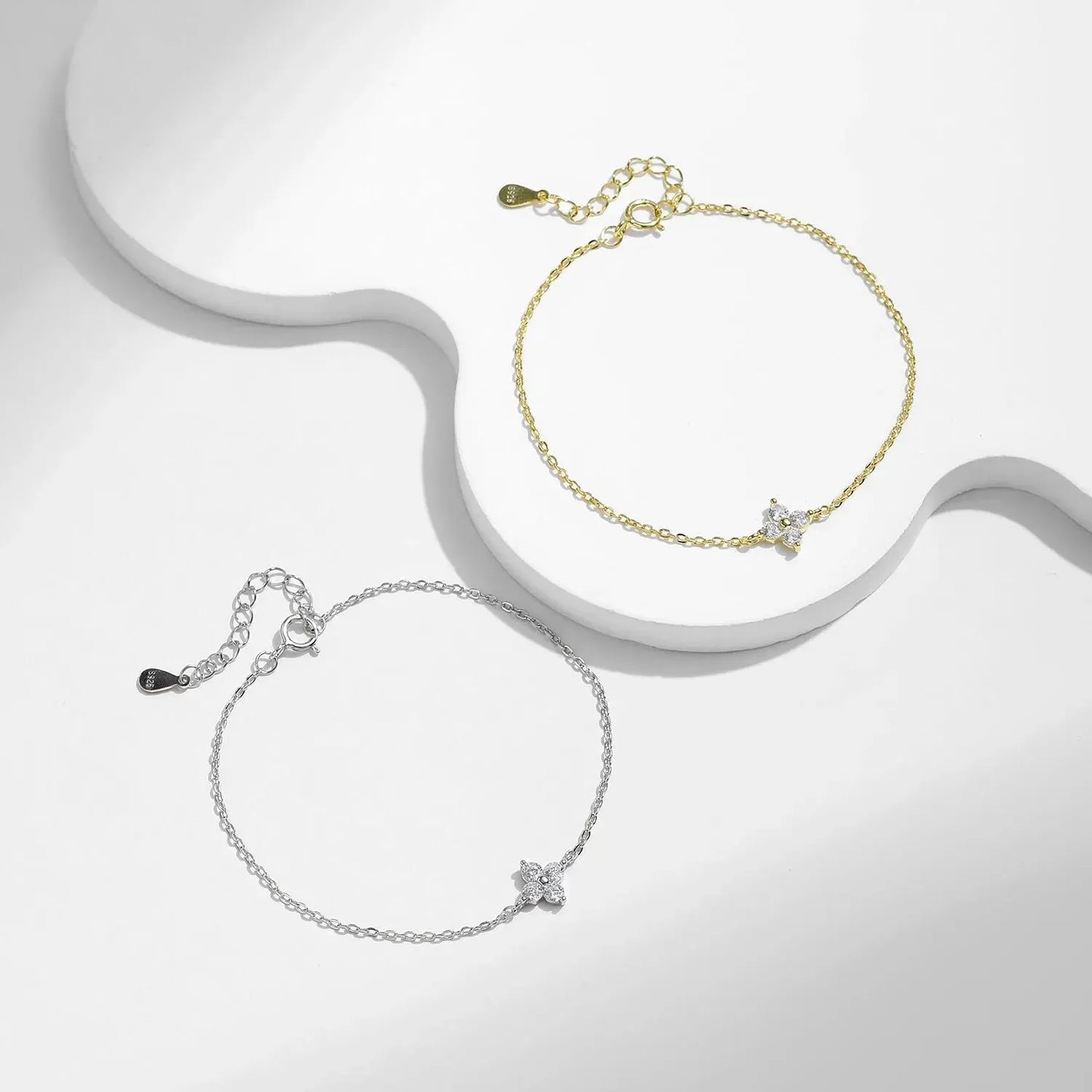 925 Sterling Silver Stackable Four Leaf Clover Bracelet