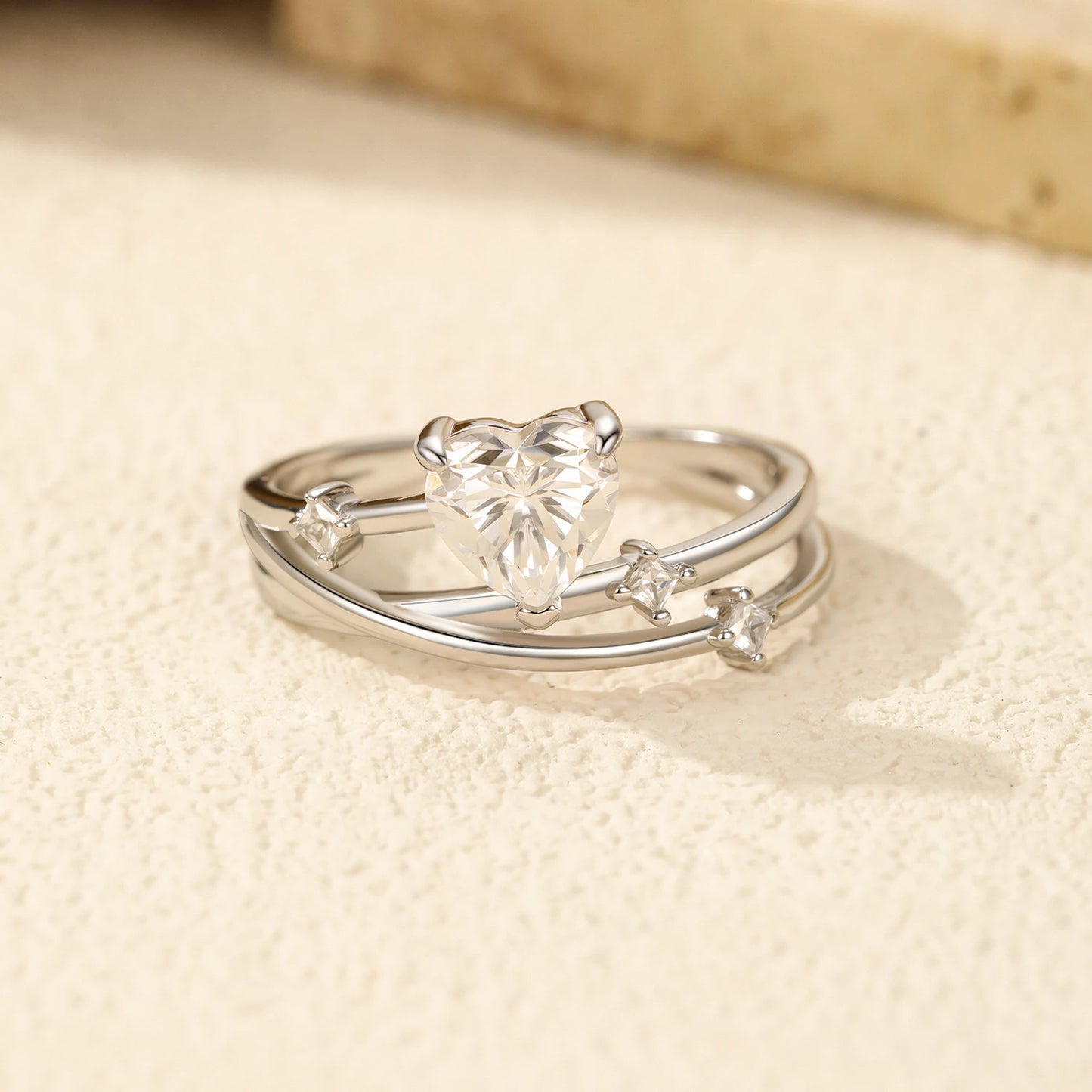 0.8CT Heart Moissanite 925 Sterling Silver Line Multi-layer Ring