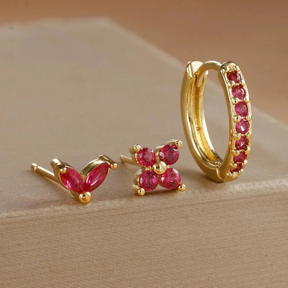 3PCS Stainless Steel Gold Color Circle Hoop Earrings Set