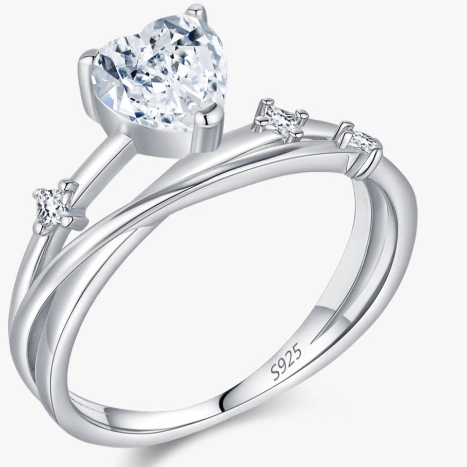 0.8CT Heart Moissanite 925 Sterling Silver Line Multi-layer Ring