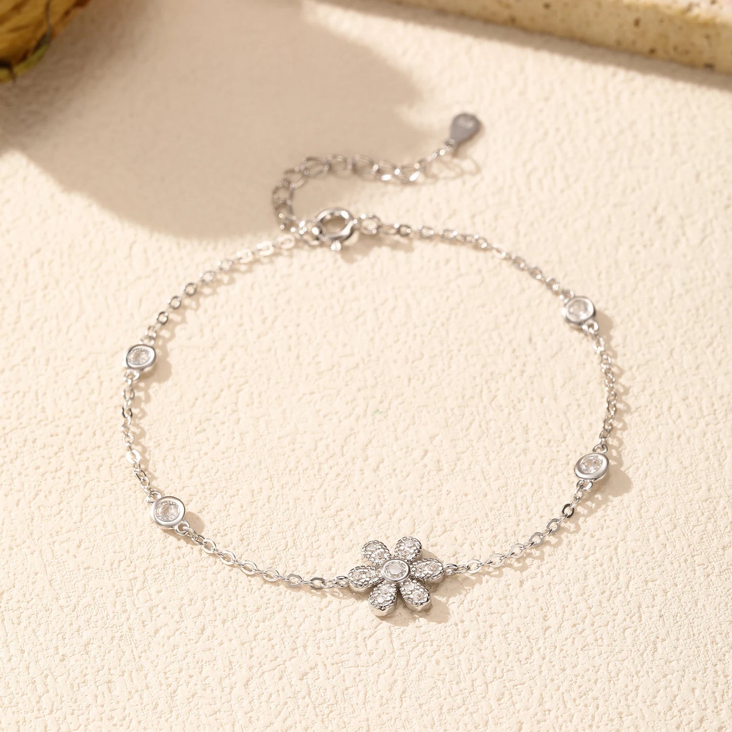 Sparkling Flower Clear Charm Bracelet