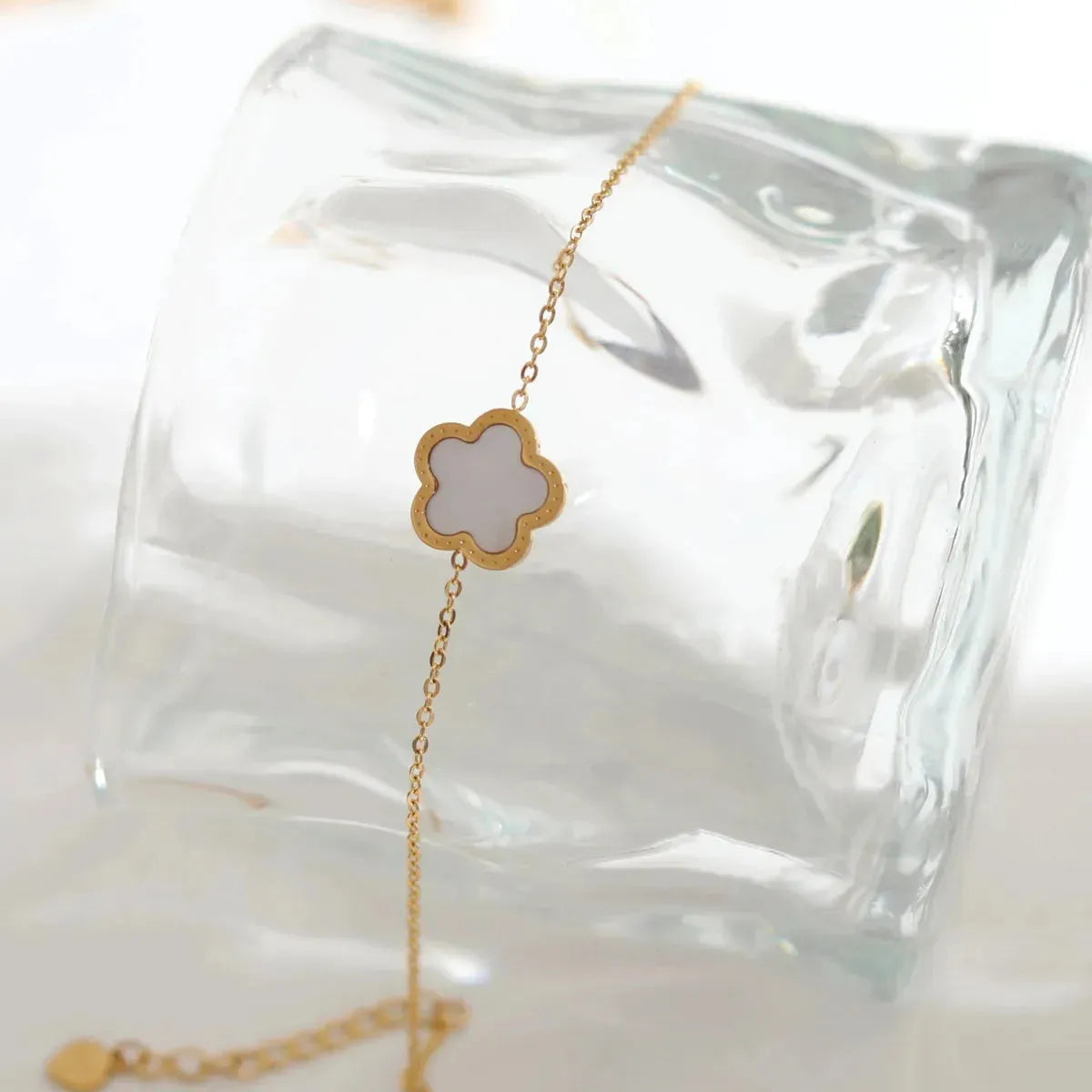 Stainless Steel Luxury 5 Leaf  Clover Charm Link Chain Bracelet