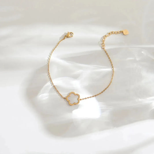 Stainless Steel Luxury 5 Leaf  Clover Charm Link Chain Bracelet