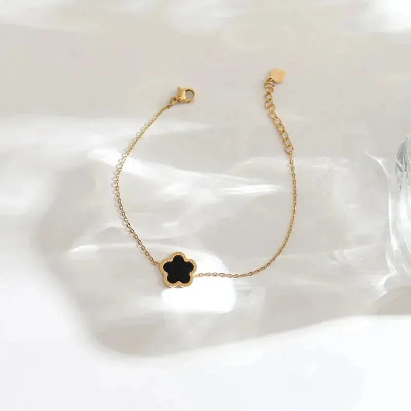 Stainless Steel Luxury 5 Leaf  Clover Charm Link Chain Bracelet