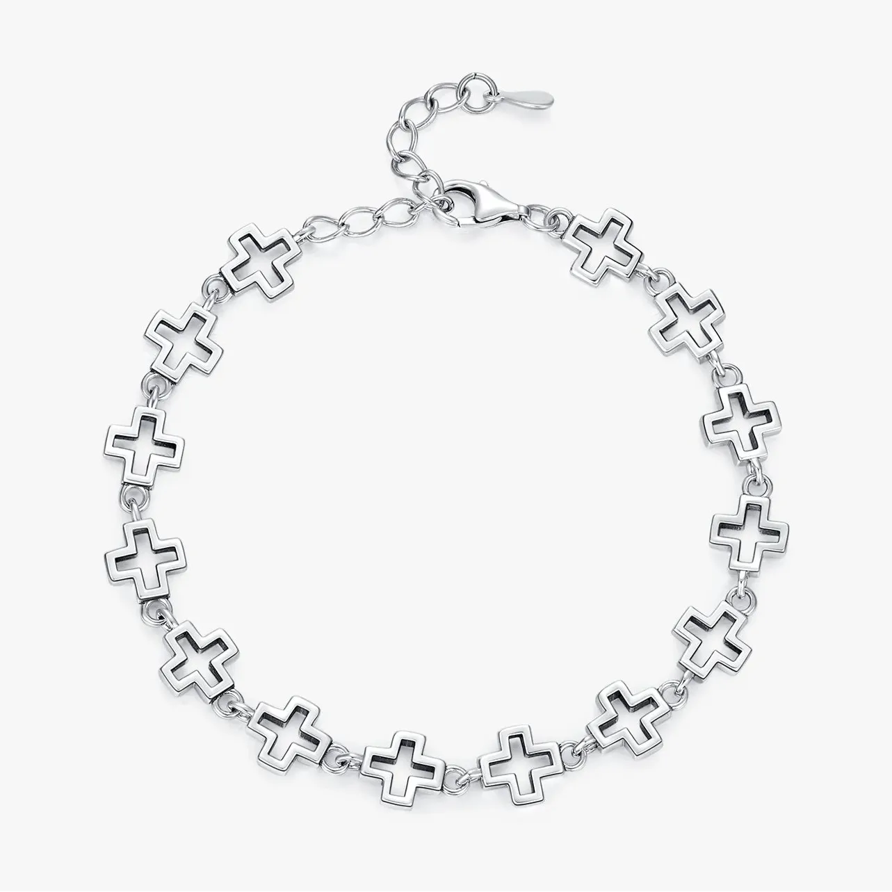 Silver Vintage Delicate Hallow Out Retro Cross Chain Stackable Bracelet