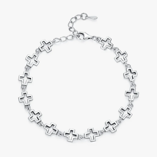 Silver Vintage Delicate Hallow Out Retro Cross Chain Stackable Bracelet