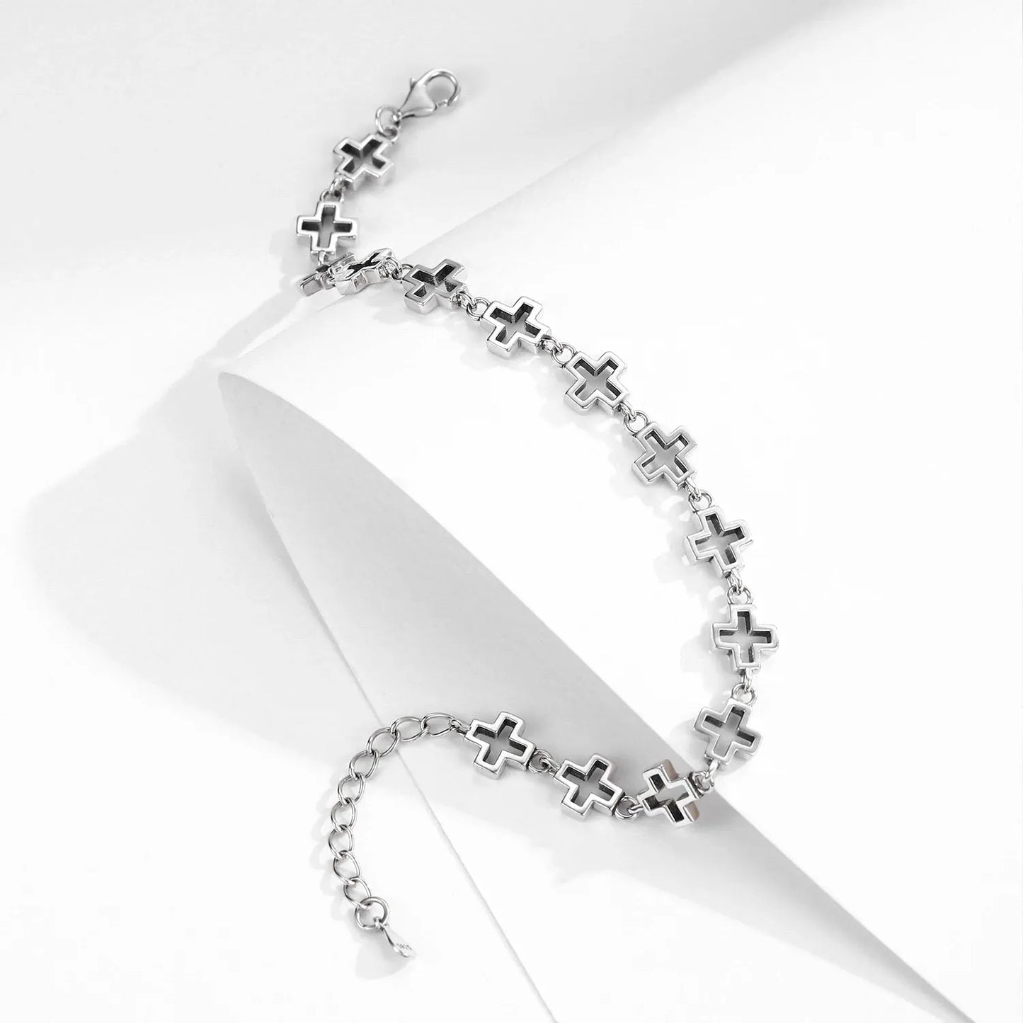 Silver Vintage Delicate Hallow Out Retro Cross Chain Stackable Bracelet