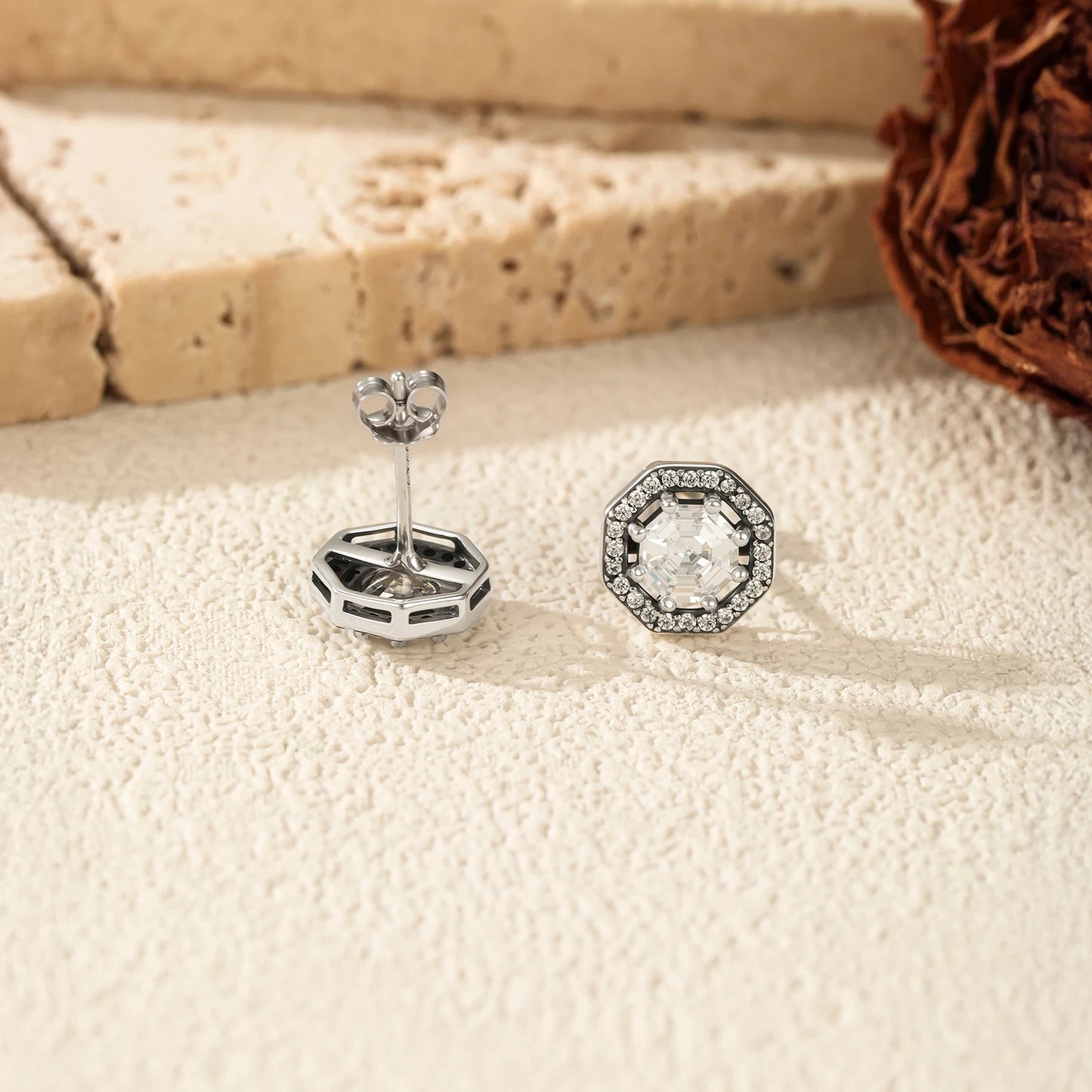 925 Sterling Silver Octagon Emerald Cut CZ Stud Earrings Vintage Daily Sparkling Ear Stud For Women Vacation Fine Jewelry