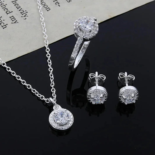 925 Sterling Silver Solid Necklace Earring Ring Jewelry Set