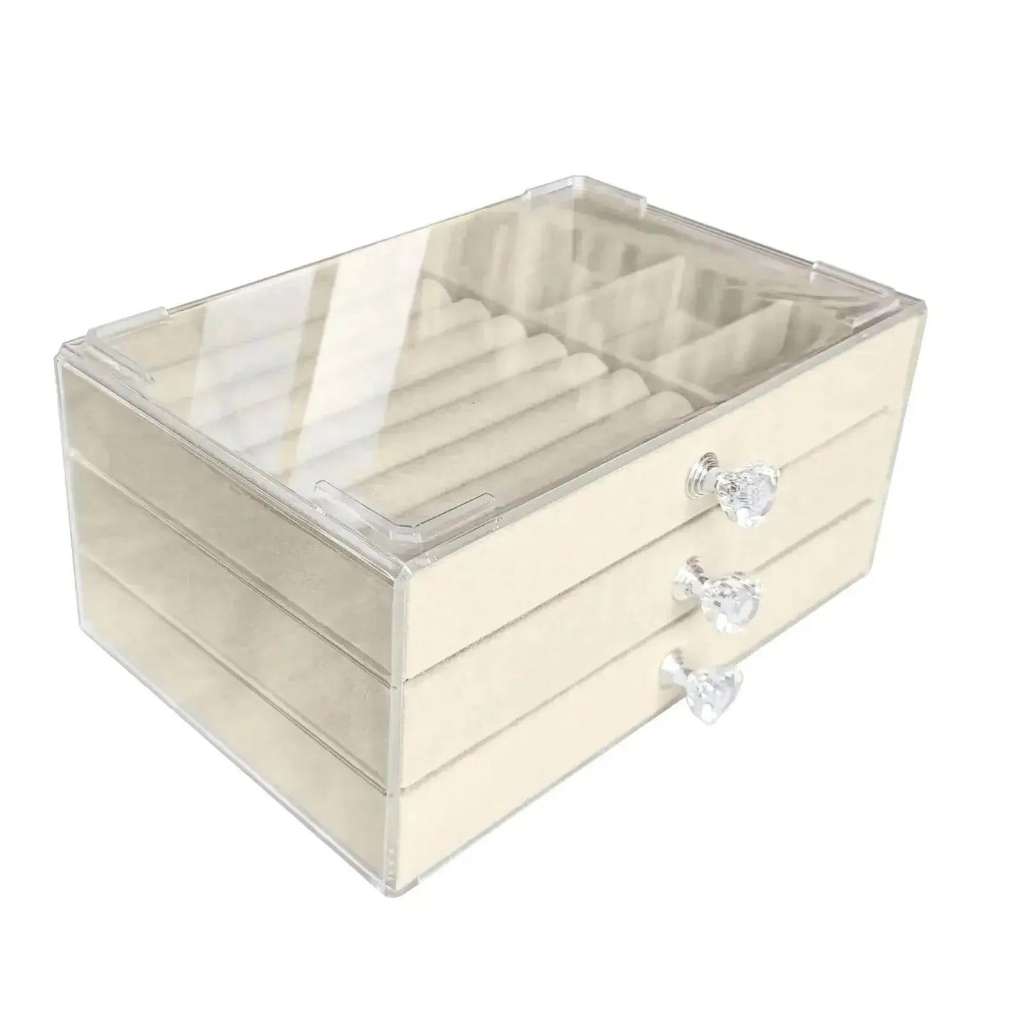 Acrylic Velvet Jewelry Organizer with 3 Drawers Stackable Display