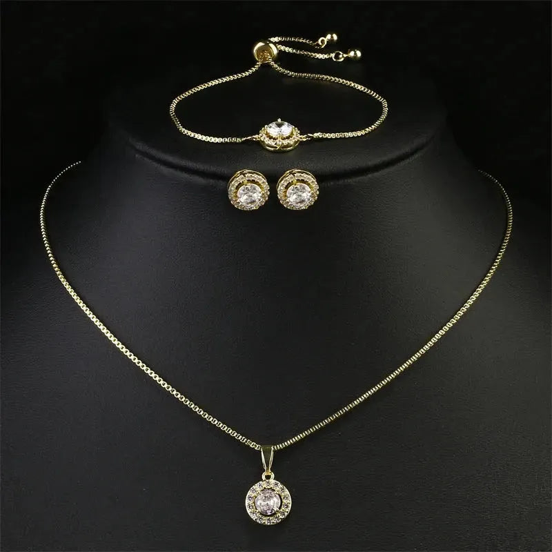 Simple Geometric Round Pendant Necklace Set