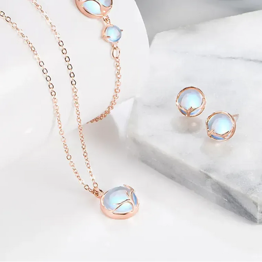 925 Sterling Silver Jewelry Sets Round Antler Crystal Earrings Bracelets Necklace