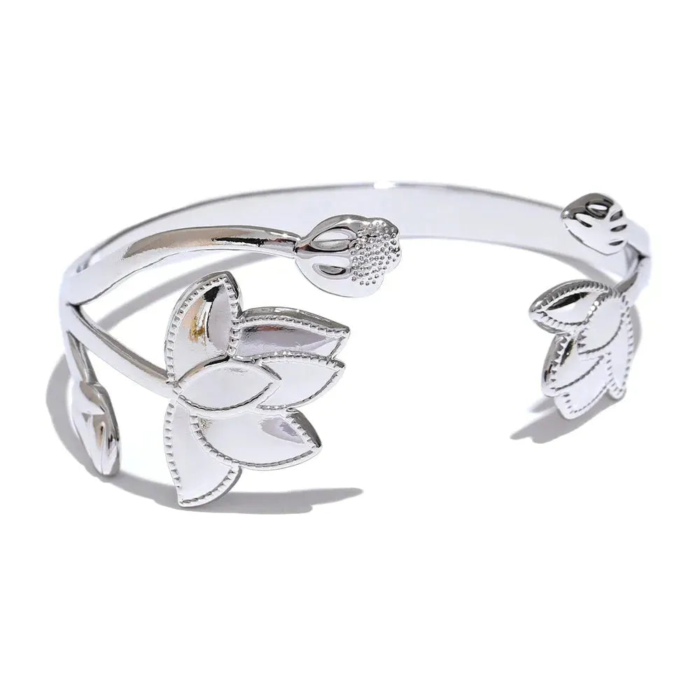 Stainless Steel Flower Cuff Bracelet