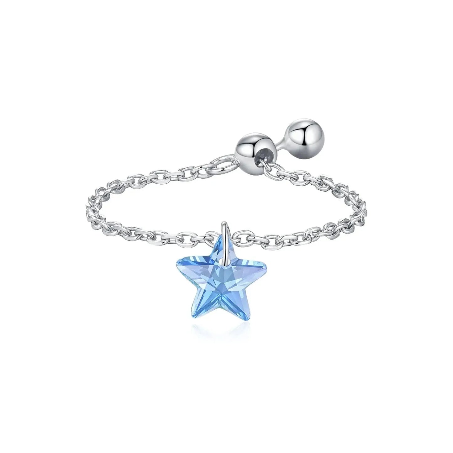 Trendy Blue Star Charming Link Chain Adjustable Finger Ring