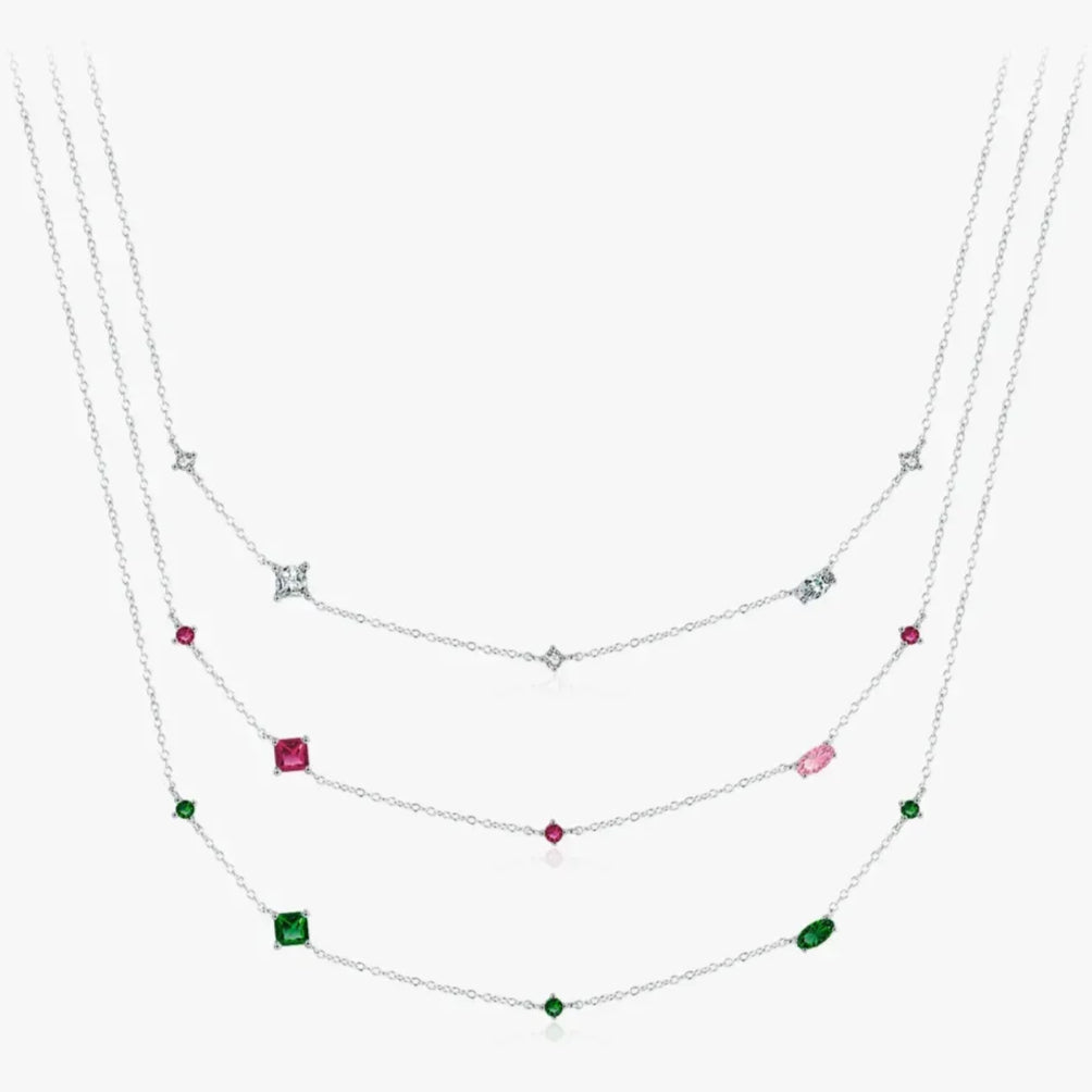 925 Sterling Silver Rainbow Colorful Zirconia Pendant Necklace