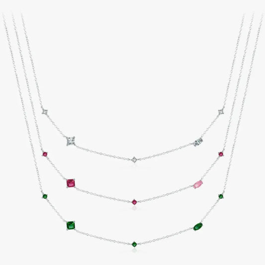 925 Sterling Silver Rainbow Colorful Zirconia Pendant Necklace