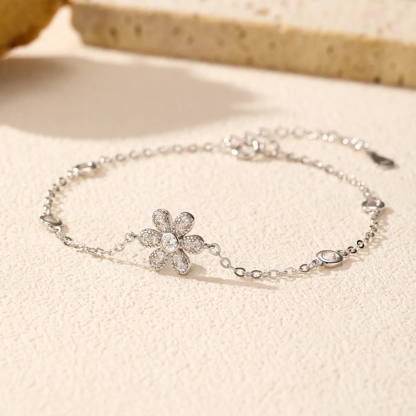 Sparkling Flower Clear Charm Bracelet