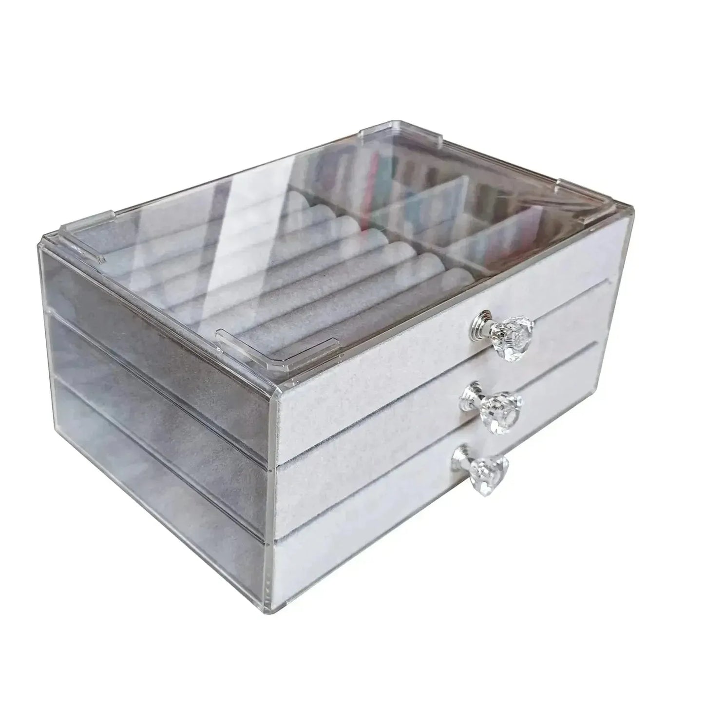 Acrylic Velvet Jewelry Organizer with 3 Drawers Stackable Display