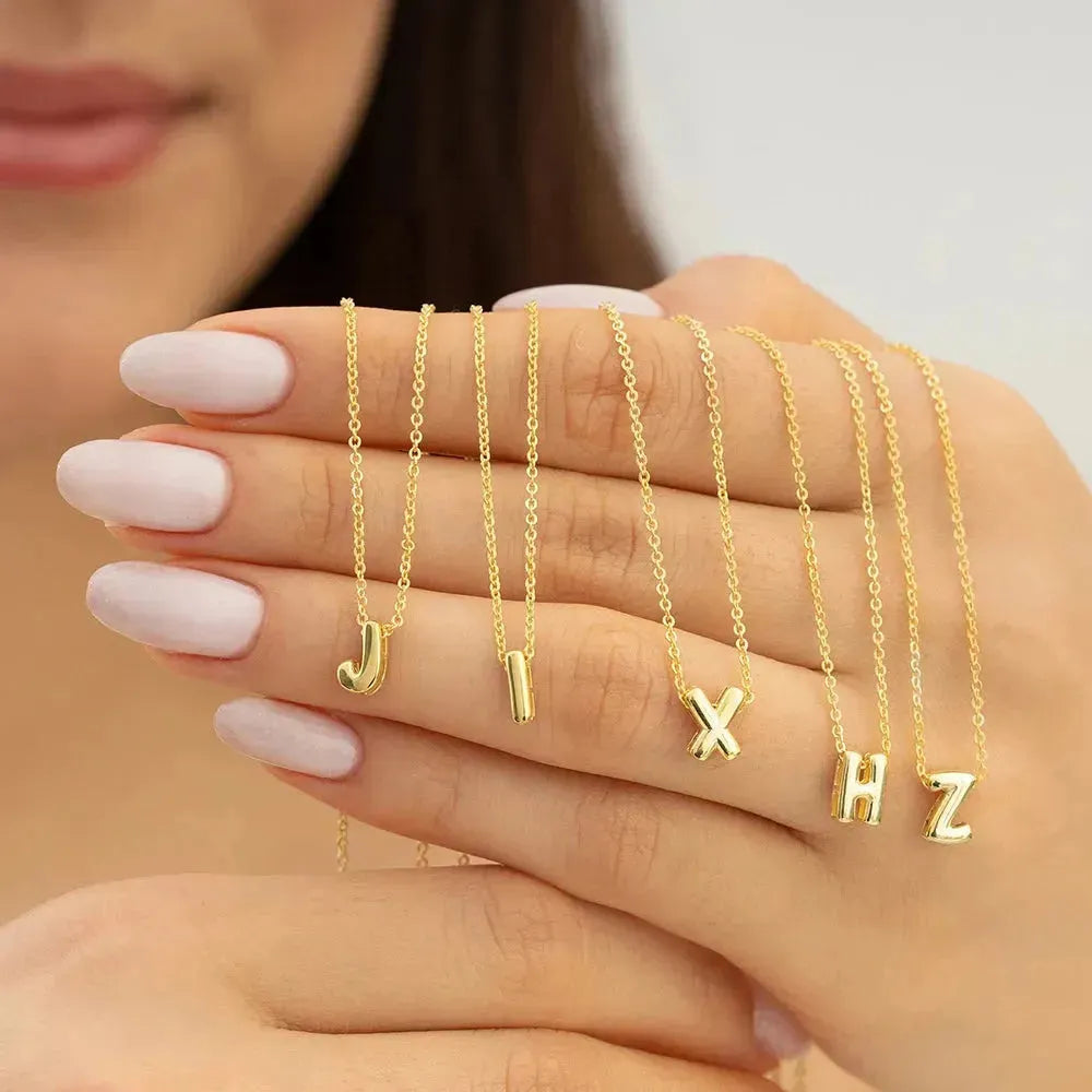 Stylish Metal Tiny Alphabet Initial Gold Color Chains Necklace
