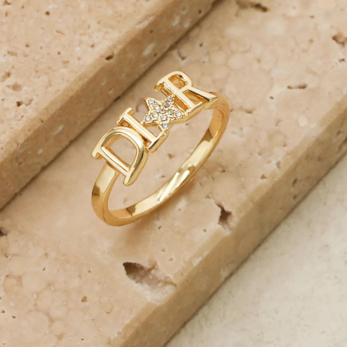 1 Piece New Zircon Letter D Ring Exquisite Fashion Stainless Steel Star Ring
