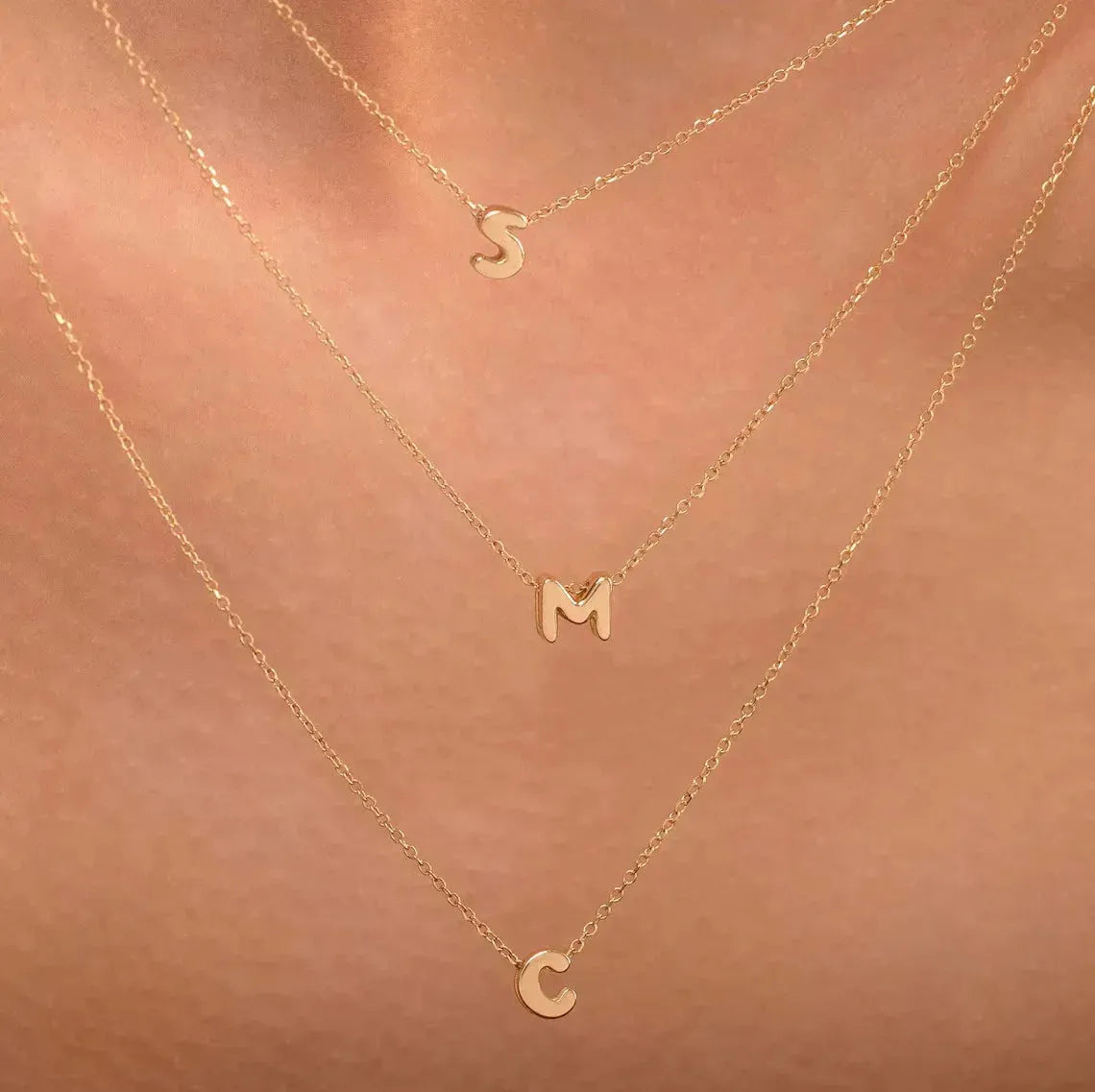 Stylish Metal Tiny Alphabet Initial Gold Color Chains Necklace
