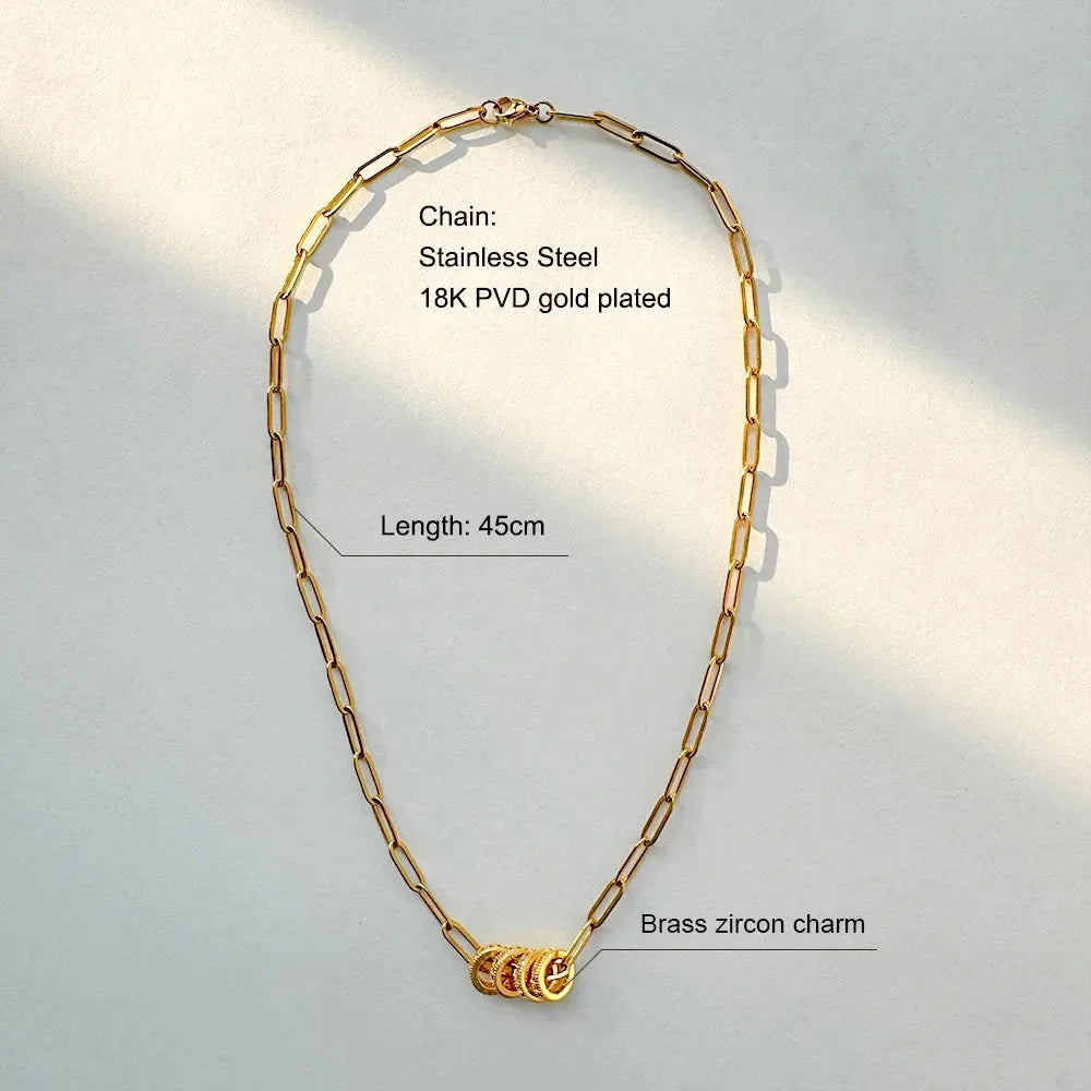 18k Gold Plated Two Tone Oval Zircon charm Multilayer Necklace