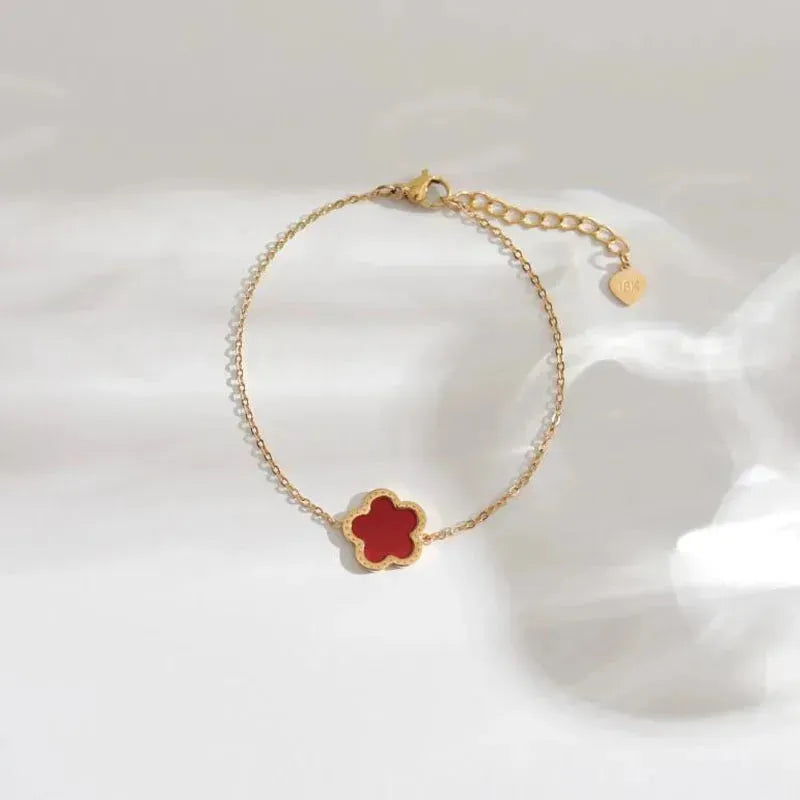 Stainless Steel Luxury 5 Leaf  Clover Charm Link Chain Bracelet