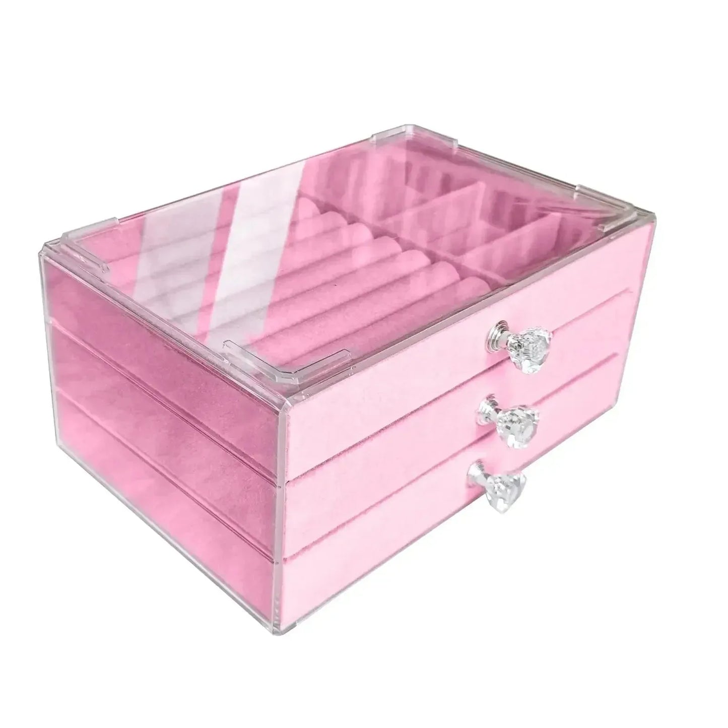 Acrylic Velvet Jewelry Organizer with 3 Drawers Stackable Display