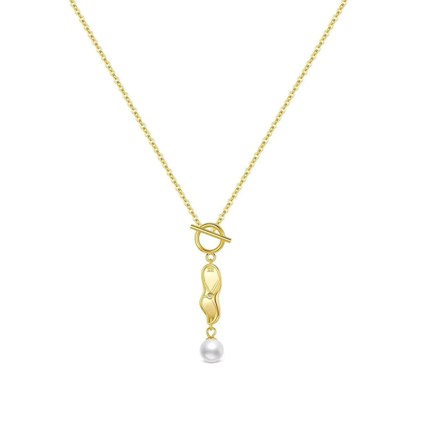 Twisted Clock Pearl Pendant Necklace